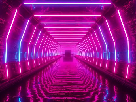 Futuristic neon tunnel loop animation with glowing lights and cyberpunk vibe. Perfect for VJ loops, motion graphics, music visuals, and digital backgrounds.