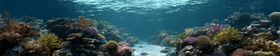 Underwater coral reef exploration ocean depths hdr panoramic equirectangular environment
