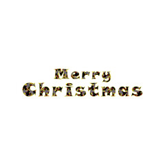 A decorative vector typography illustration of "Merry Christmas" text featuring a colorful, ornate inner pattern and a bold gold outline, isolated on a clean white background.