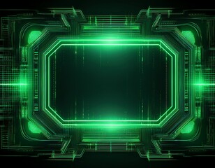 futuristic green digital glitch frame with a distorted data texture and a corrupted screen overlay effect on a dark background