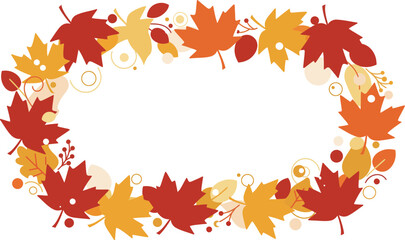 Vibrant autumn leaves border with warm fall colors and abstract design elements perfect for