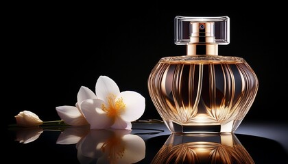sophisticated fragrance spray elegant perfume bottle on a black background