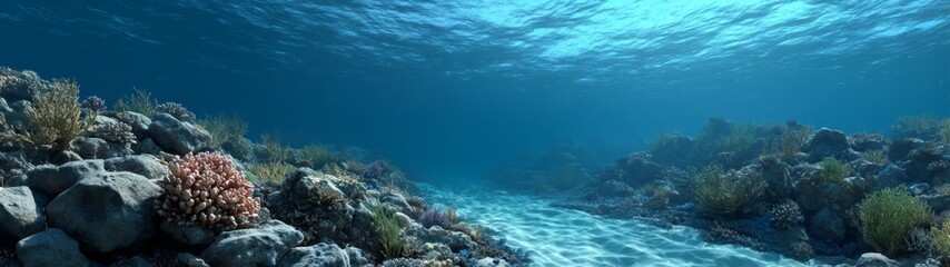 Fototapeta premium Underwater coral reef ecosystem hdri panoramic view ocean depths nature environment