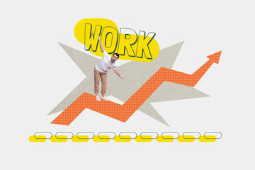 Art sketch 3d image full collage of shocked businessman stand arrow development career promotion...