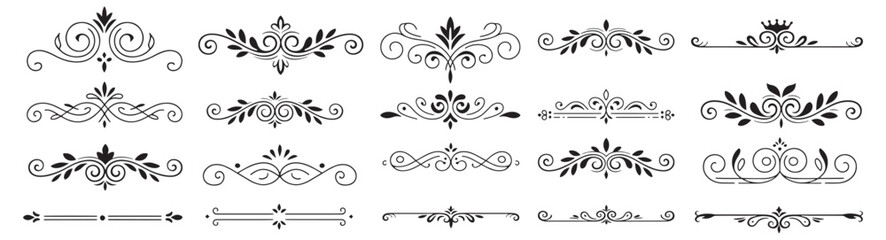 Elegant decorative dividers, ornate line separators, vintage flourish design