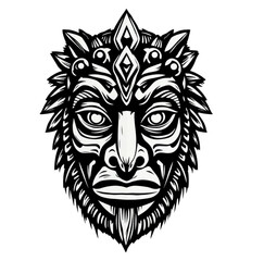 Mystical Mask: A captivating black-and-white illustration of a tribal mask, a symbol of culture, mystery, and age-old traditions.