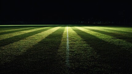 Empty Illuminated Soccer Field at Night