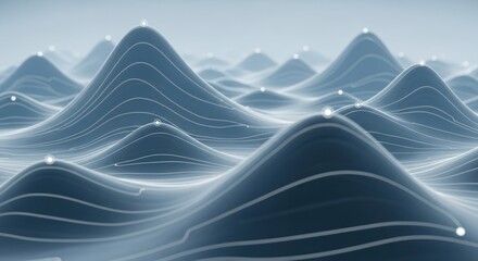 Abstract topographic landscape visualization with interconnected data points and flowing contours