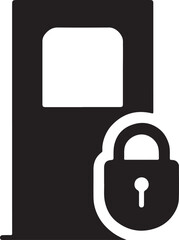 Silhouette glyph of a door with lock, perfect for security, home, and building design.