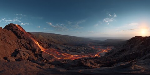 Obraz premium Volcanic eruption hdri panoramic landscape lava flow equirectangular environment