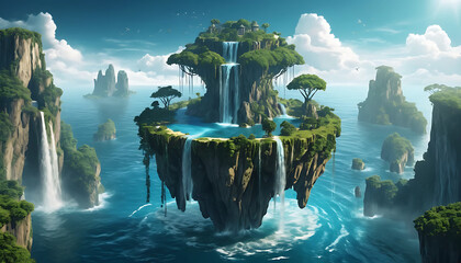 Mystical Underwater City with Ancient Buildings, Fantasy Background