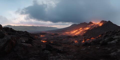 Lava eruptions in exported volcanic landscape hdri panoramic view equirectangular environment map