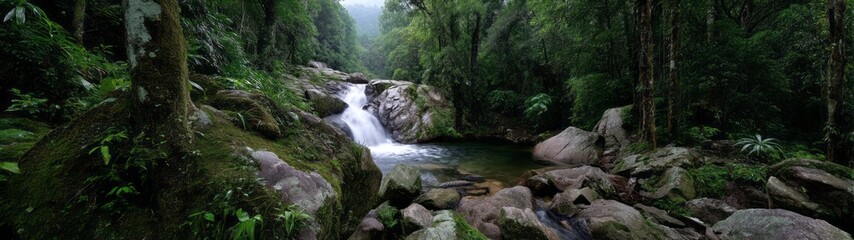 Lush rainforest waterfall hdri panoramic view equirectangular environment map