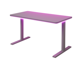 Modern computer desk with pink LED lighting, isolated on transparent background, perfect for scrapbooking, DIY projects, gamer setups, and stylish workspace designs.