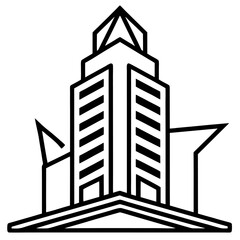 Obraz premium Modern Skyscraper Architecture Graphic Icon Black and White Outline Illustration of Urban Building Design