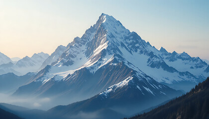 Sharp snow peak mountain under blue sky