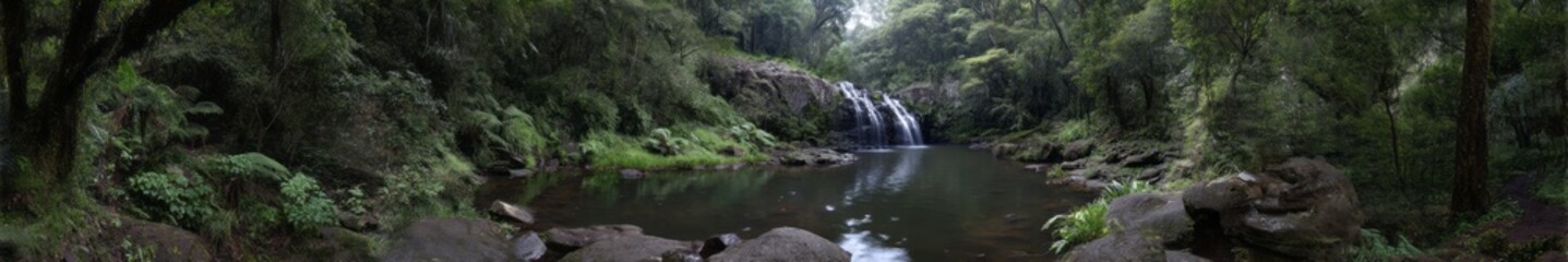 Fototapeta premium Lush rainforest waterfall hdri panoramic environment map 360-degree viewpoint of nature