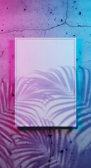A white rectangular frame with a gradient background and palm leaf shadows.