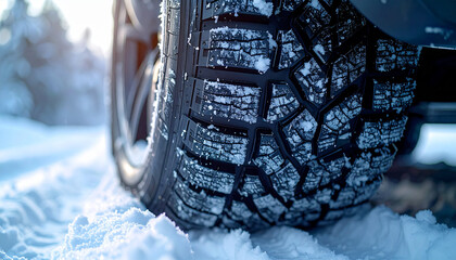 冬のイメージを強調したスタッドレスタイヤのグラフィックイラスト – Graphic Illustration of Studless Tire with Highlighted Tread Grooves in Blue and White