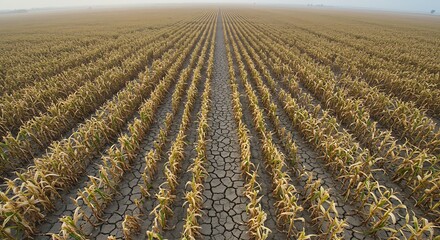 Aerial view of a vast agricultural field with rows of crops during the day