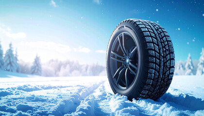 冬のイメージを強調したスタッドレスタイヤのグラフィックイラスト – Graphic Illustration of Studless Tire with Highlighted Tread Grooves in Blue and White
