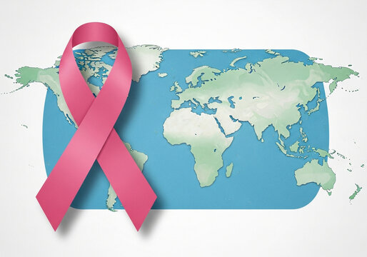 Global pink ribbon awareness symbol for breast cancer support and health campaigns across the world