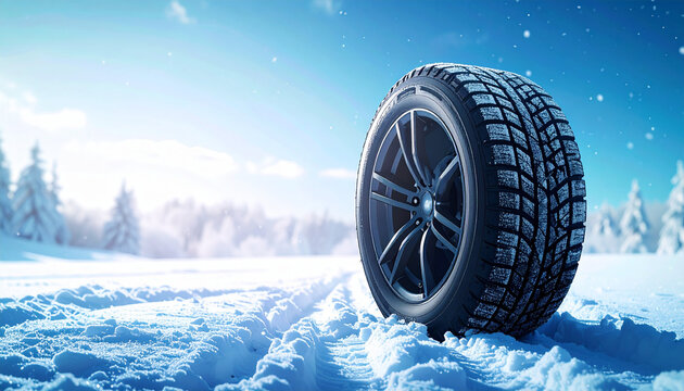 冬のイメージを強調したスタッドレスタイヤのグラフィックイラスト &ndash; Graphic Illustration of Studless Tire with Highlighted Tread Grooves in Blue and White