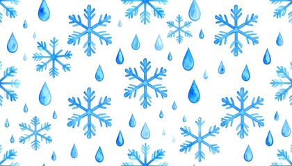 Winter pattern with snowflakes and raindrops