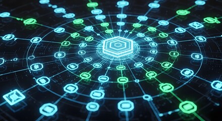 Abstract digital illustration of interconnected nodes and data streams, representing a network.