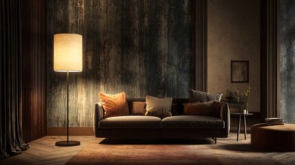 modernliving room with beautifulsofa  couch lamp ,armchair and the beautifulluxury floor