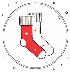 Festive red and white star patterned Christmas socks doodle illustration