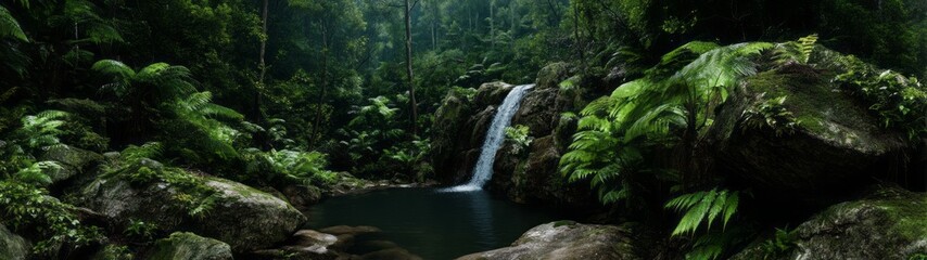 Lush rainforest waterfall hdr panoramic view tropical environment nature's serenity