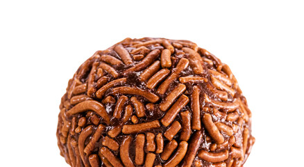 brigadeiro, Brazilian chocolate sprinkles sweet, white solid background, copyspace