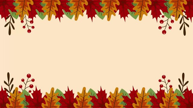 Autumn Leaves and Berries Border Frame Background with Copy Space.