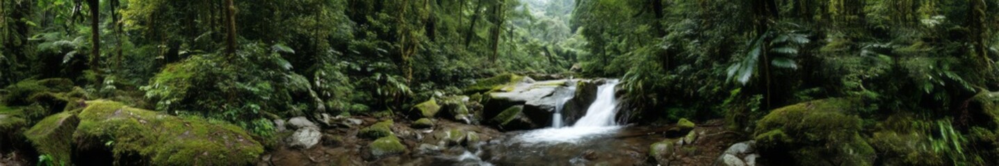 Lush rainforest waterfall tropical jungle hdr panoramic view vibrant greenery nature concept