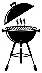 Barbecue Grill Illustration with Smoke, Open Lid, and Tripod Legs