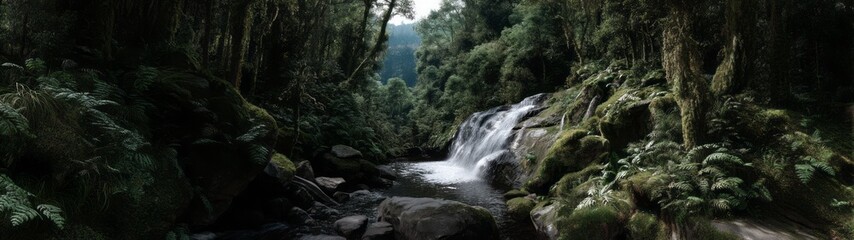 Exported waterfall in lush rainforest hdri panoramic view vibrant nature scene