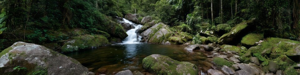 Lush rainforest waterfall exported hdri panoramic view nature environment