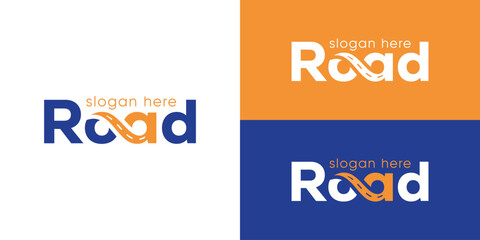 Creative simple road logo template. Road wordmark with unique road symbol in letters a and o connecting logo design vector illustration.