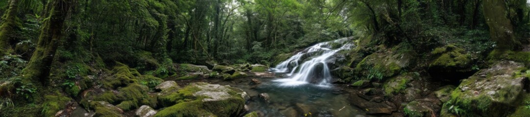 Lush rainforest waterfall exported hdri panoramic environment map 360-degree viewpoint