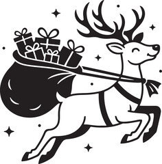 Christmas Deer Vector Line Art Clipart