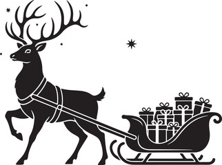 Christmas Deer Vector Line Art Clipart