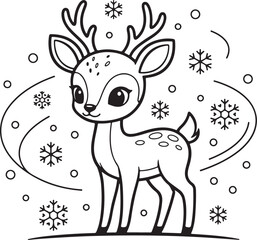 Christmas Deer Vector Line Art Clipart