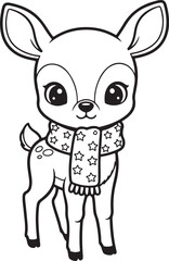 Christmas Deer Vector Line Art Clipart