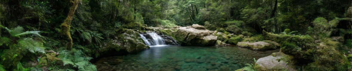 Lush rainforest waterfall hdri panoramic view nature serene environment 360-degree experience