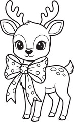 Christmas Deer Vector Line Art Clipart