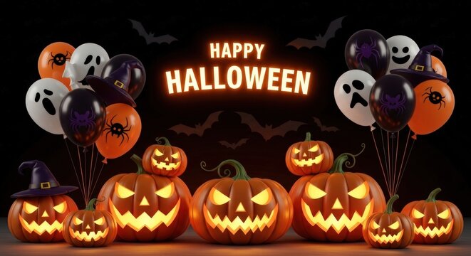Spooky Halloween pumpkins and festive balloons create a thrilling atmosphere for your holiday celebrations