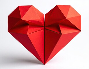 Red Origami Heart on White Background
