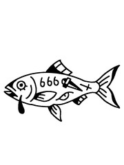 Dark ocean fish with 666 sign old school tattoo art