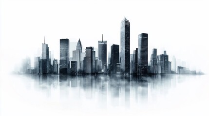 Obraz premium Reflective cityscape in grayscale hues